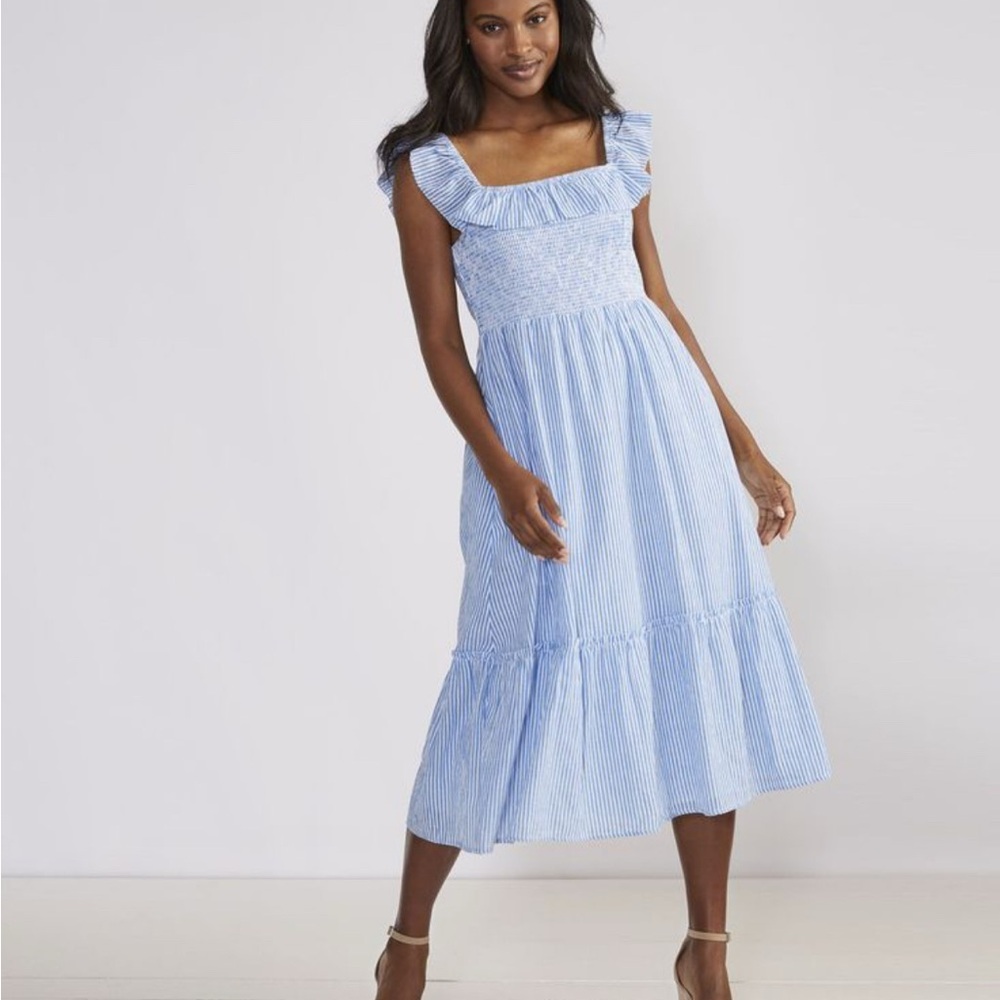 Vineyard Vines Blue Striped Ruffle Dress
